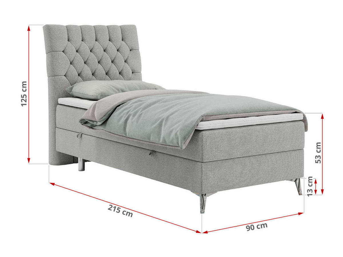 BOXBETT MILEN 90/200 Hellgrau Struktur - H3 - Rechts Seite - Hellgrau, Holz/Textil (90/200cm) - MKS