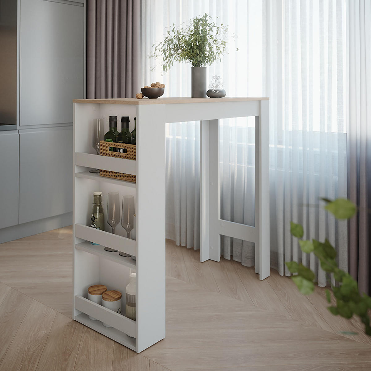 BAROVÝ STŮL Repose Bílá/Sonoma - bílá/Sonoma dub, kompozitní dřevo (110/45/106cm) - Vicco