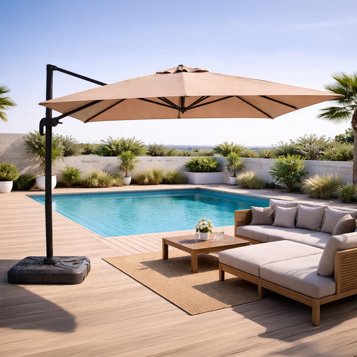 SONNENSCHIRM Palatino Taupe Quadratisch 3 x 3 cm Deportiert Rotierbar um 360 - Taupe, Metall (300/300cm) - Concept Usine