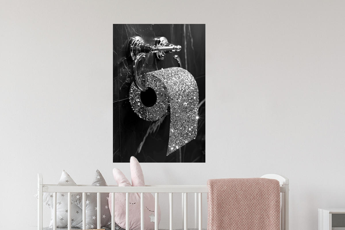 WANDTATTOO WC - Toilettenpapier - Schwarz und weiß - Glitter 40x60 cm - Silberfarben, Kunststoff (40/60/0.1cm) - MuchoWow