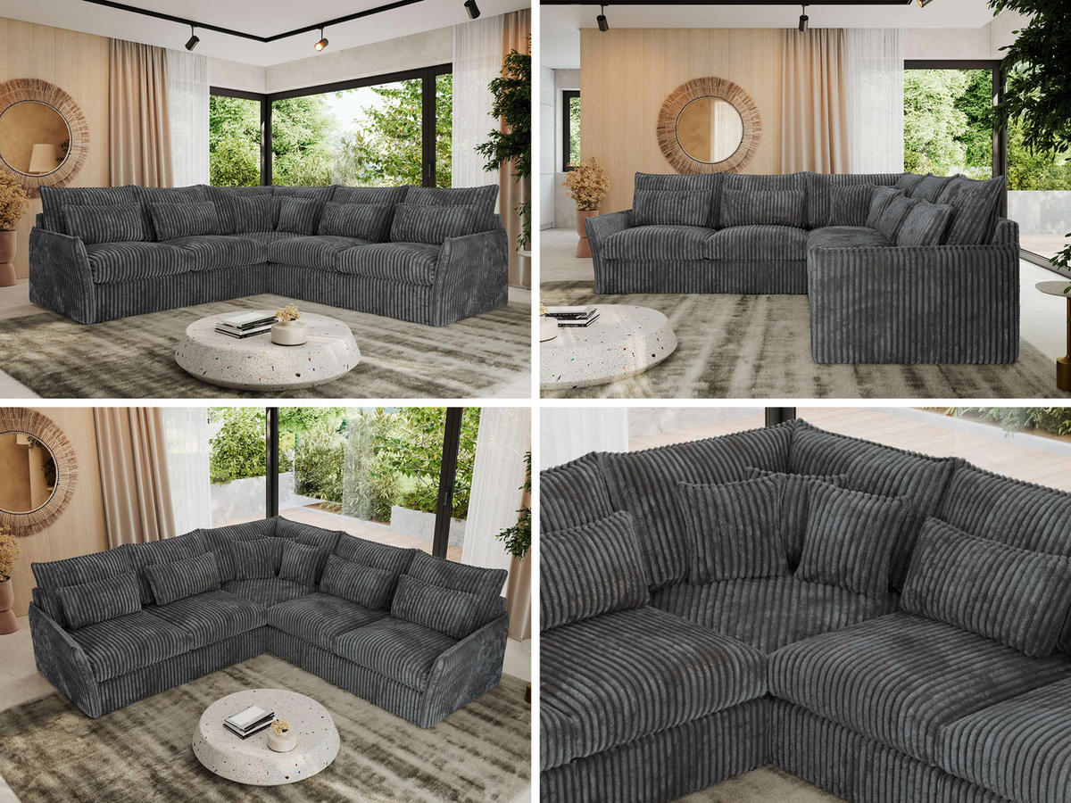 ECKSOFA VERSO L Dunkelgrau Cord - Dunkelgrau/Schwarz, Kunststoff/Textil (270/270cm) - MKS