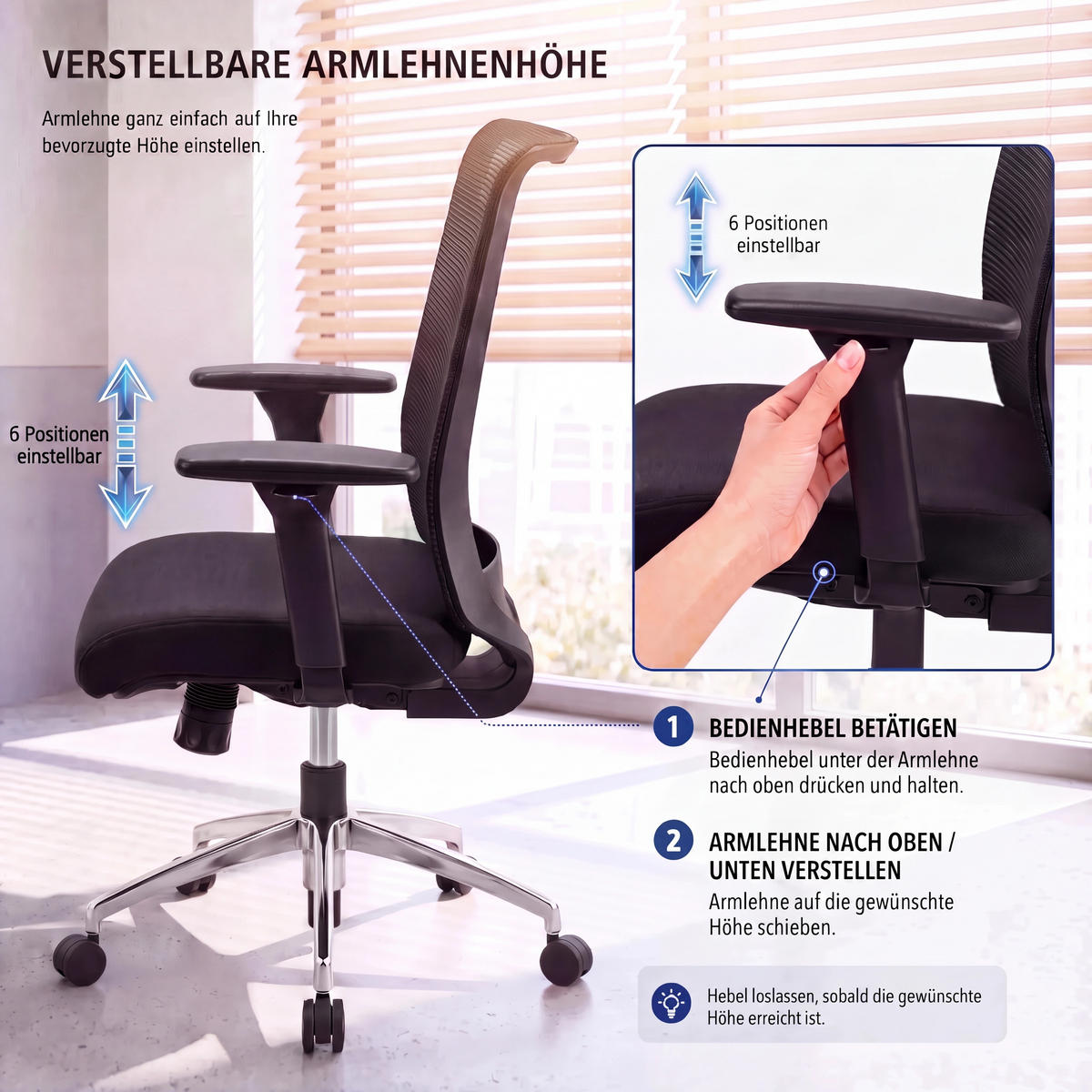 BÜROSTUHL Tanda Stoff/Mesh Schwarz - ergonomisch, 150 kg belastbar, Sitzhöhe 49-61cm - Schwarz, Kunststoff/Textil (65/102/68cm) - Versee