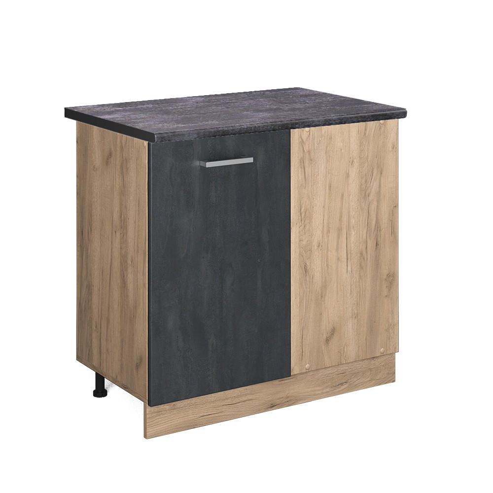 ECKUNTERSCHRANK R-Line Schwarz Beton 86 cm, AP Anthrazit - Eiche Wotan/Schwarz, Holzwerkstoff (86/81.6/60cm) - Vicco