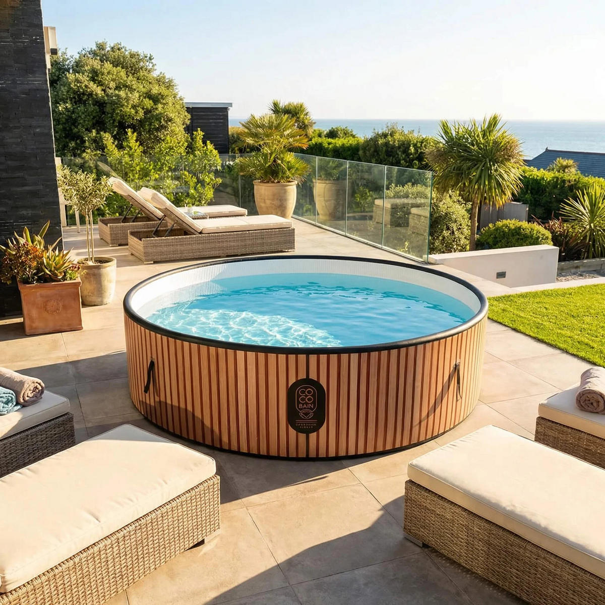 POOL Aufblasbar Copacabanna – Aufstellpool mit 250 cm Durchmesser – Echtholz-Optik - Braun, Kunststoff (250/70/70cm) - COCO BAIN