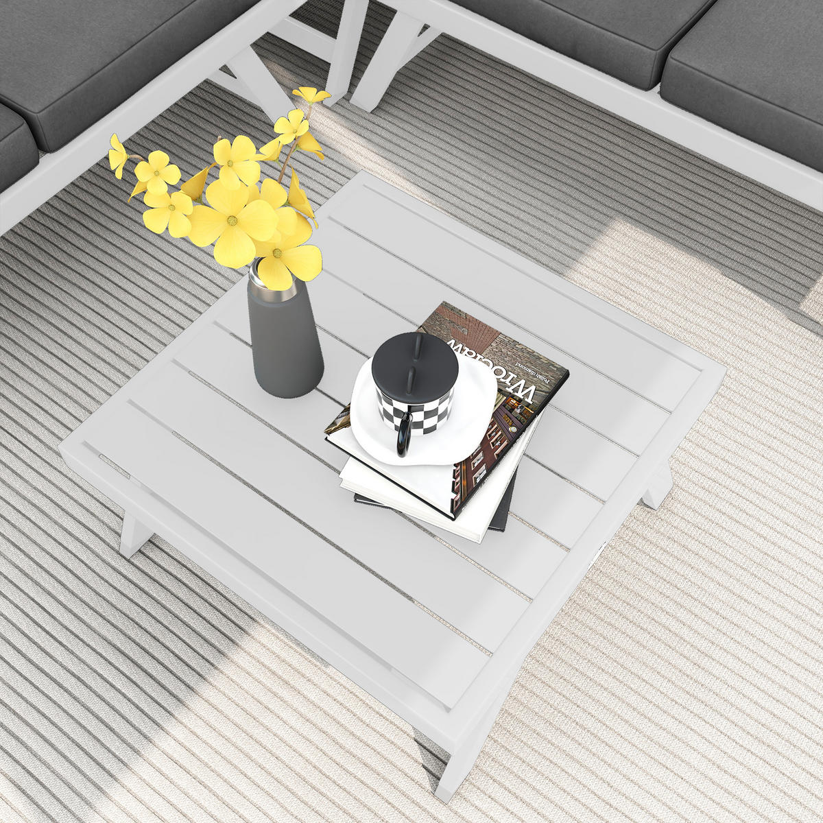 4-TEILIGE GARTENSITZGRUPPE DE-06588, 2 Zweisitzer, Ecksofa, Couchtisch Grau + Weiß - Grau, Holz/Textil - ComfortXL