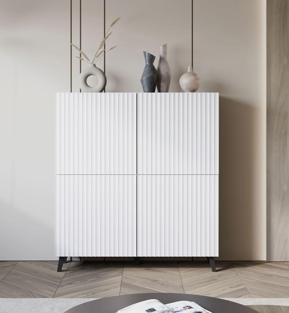 HIGHBOARD Phuket Weiß Gerillt 120 / 39 / 128 cm - Schwarz/Weiß, Holz/Holzwerkstoff (120/128/39cm) - Feldmann-Wohnen
