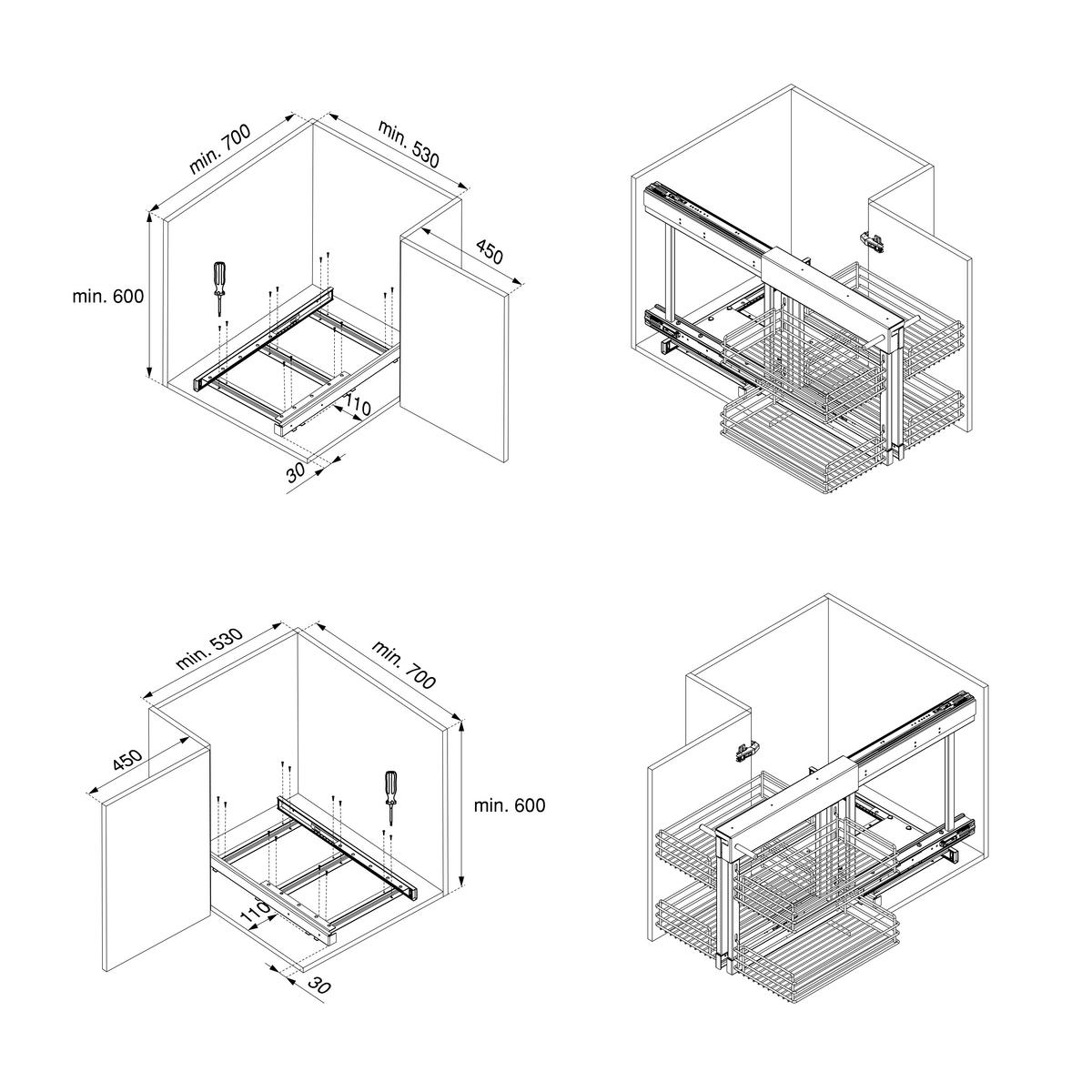 ECKSYSTEM Suprastar für de Küchenschrank, Stahl, Verchromt - Chromfarben, Metall (43/56/70cm) - EMUCA