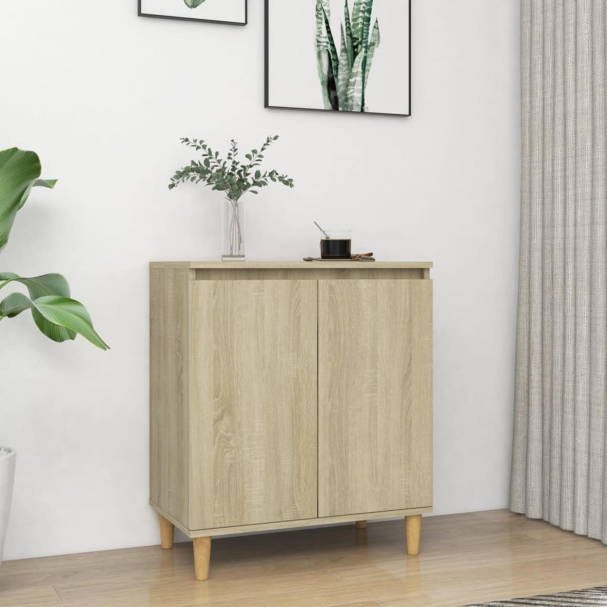 SIDEBOARD mit Massivholz-Beinen 60/35/70 cm aus Holzwerkstoff Sonoma-Eiche Dekor - Sonoma Eiche, Holz (60/70/35cm) - vidaXL