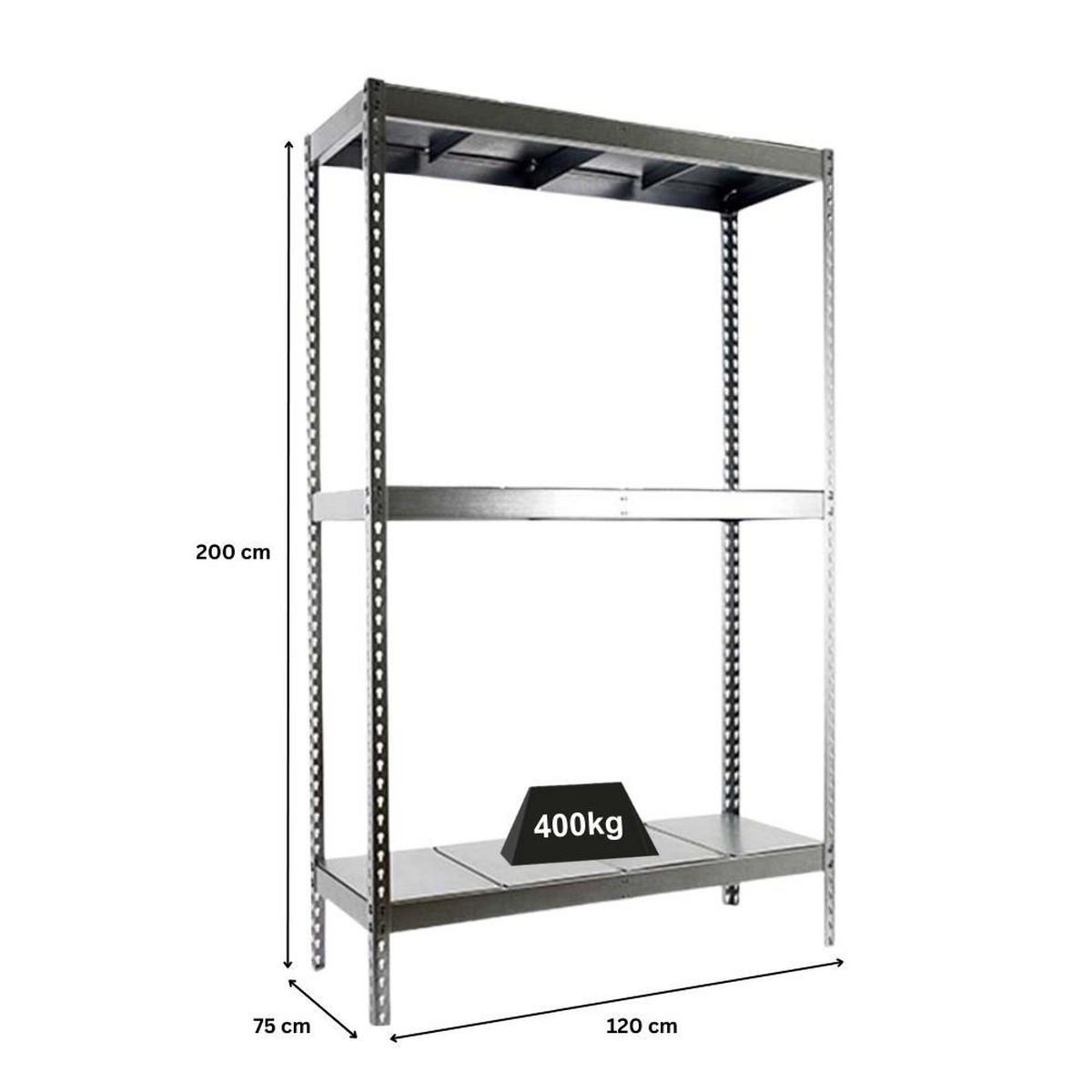 SCHWERLASTREGAL BIG METAL YETI THREE | HxBxT 200x120x75cm | Fachlast 400kg | Verzinkt - Silberfarben, Metall (120/200/75cm) - PROREGAL