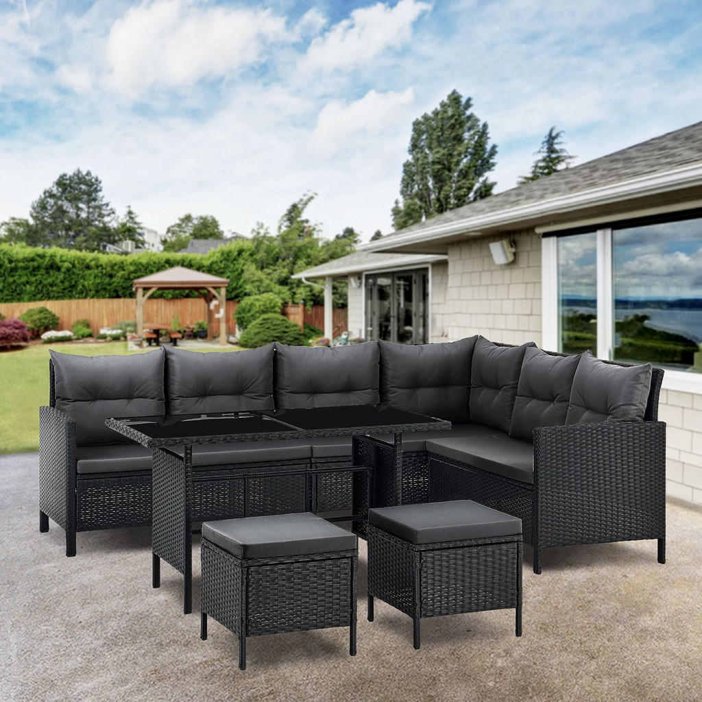 Thumbnail - Juskys Loungegarnitur, Dunkelgrau, Kunststoff, 4, Loungemöbel, Loungemöbel-Sets