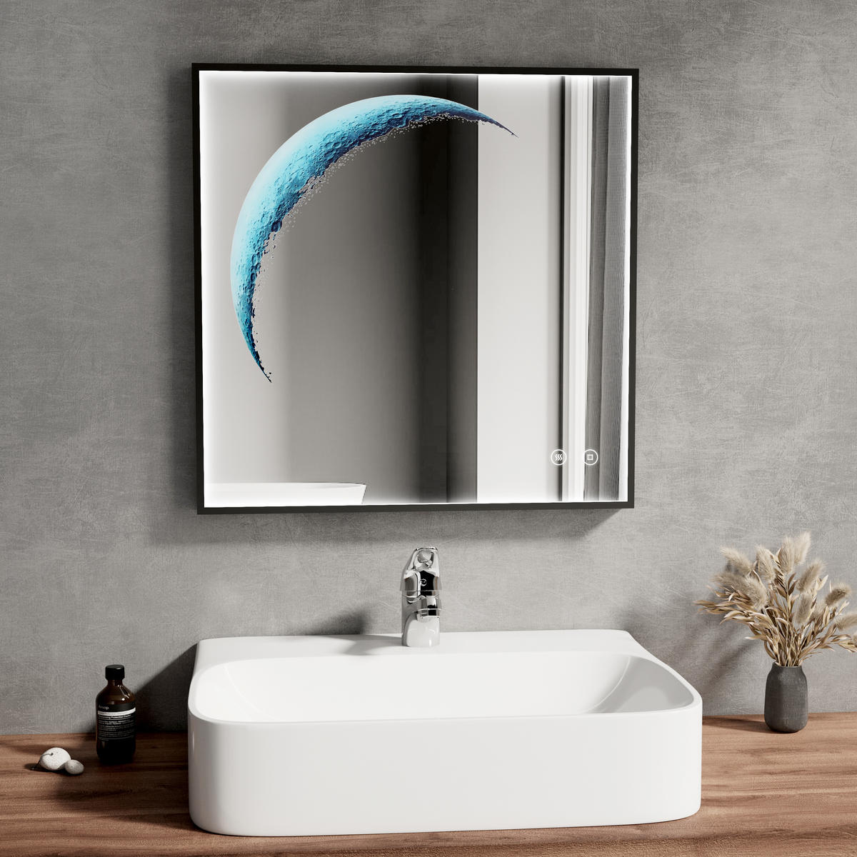 BADSPIEGEL mit Beleuchtung Schwarzer Rahmen 60/60 cm - Schwarz, Glas (60/4.5/60cm) - EMKE