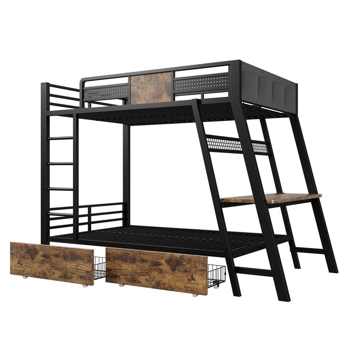 ETAGENBETT 90x200cm Metall Gaming Schreibtisch LED USB Schwarz - Schwarz, Metall (90/200cm) - FLIEKS