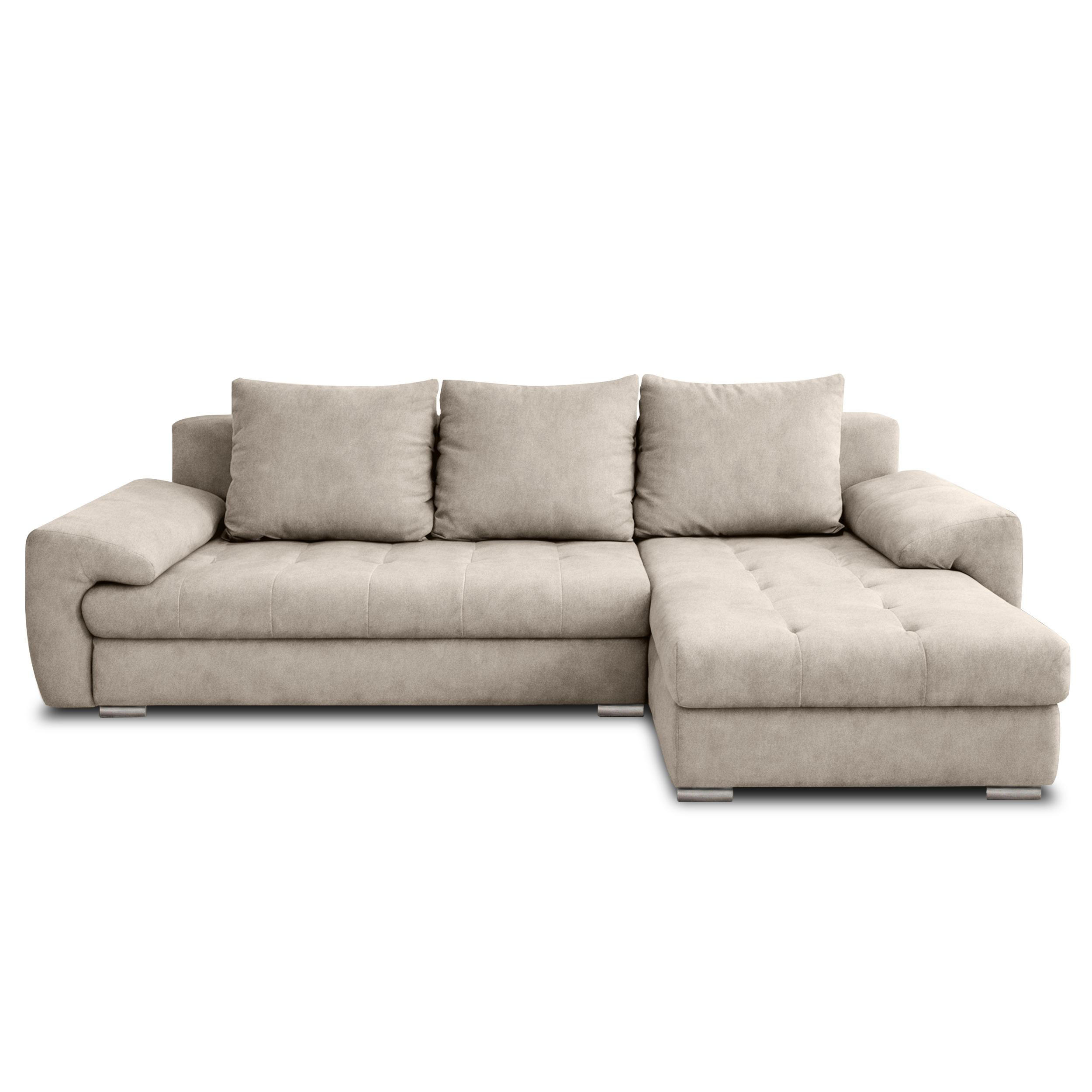 ECKSOFA L Form Manisa Beige 234/145/83 cm Rechts mit Schlaffunktion - Beige/Silberfarben, Kunststoff/Textil (234/145cm) - AX Living