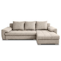 ECKSOFA L Form Manisa Beige 234/145/83 cm Rechts mit Schlaffunktion - Beige/Silberfarben, Kunststoff/Textil (234/145cm) - AX Living