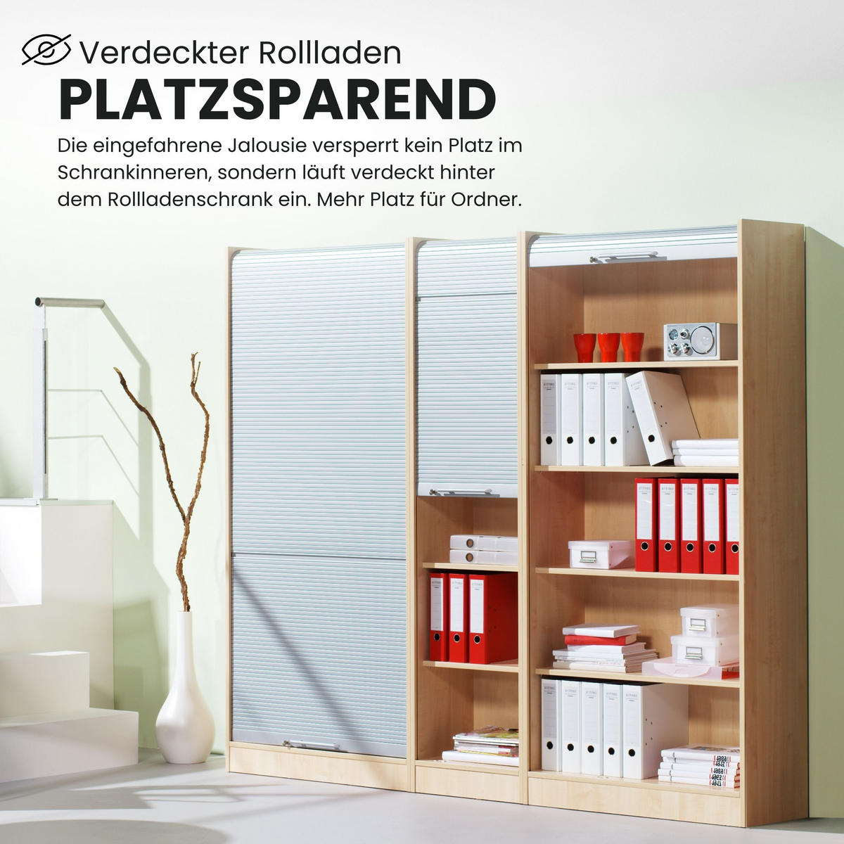 ROLLLADENSCHRANK - 5 Ordnerhöhen 40/90/200,4 cm in Grau/Silberfarben Bogengriff (Metall) - Silberfarben/Grau, Holzwerkstoff (90/200.4/40cm) - bümö