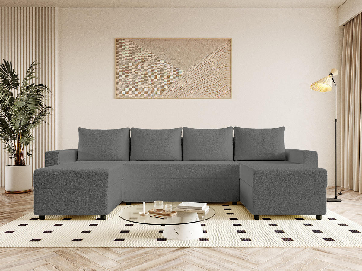 WOHNLANDSCHAFT Goka Lux U mit Schlaffunktion, Graphit - Graphitfarben, Textil (298/72/146cm) - Fedve