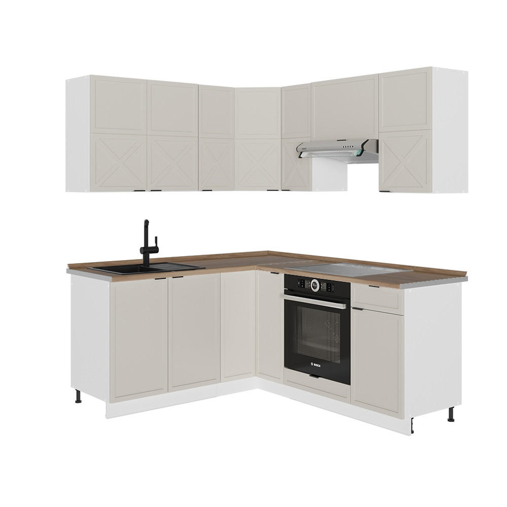 ECKKÜCHE Fame-Line GrauBeige/Weiß 160 x 190 cm, AP Eiche - Weiß/Grau, Holzwerkstoff (190/81.6/60cm) - Vicco