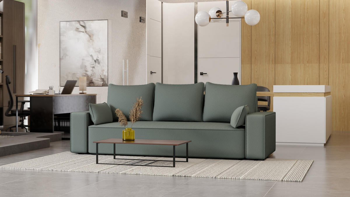 SOFA Vens mit Bettkasten und Schlaffunktion, Cordstoff - Grau, Holzwerkstoff (242/85/95cm)