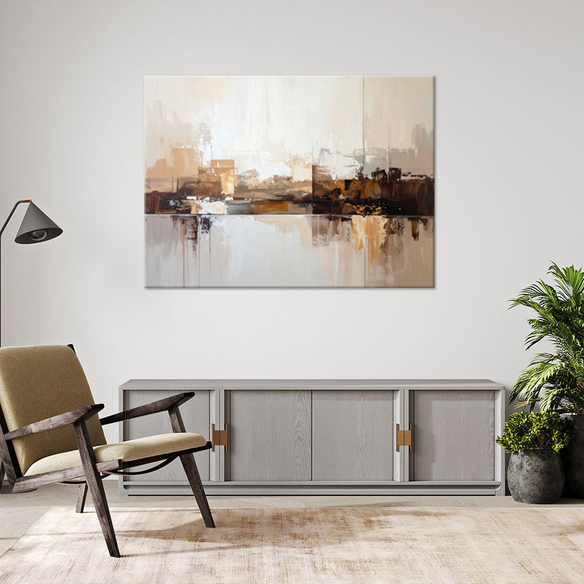 BILD auf Leinwand, Beigefarbene Abstrakt mit Pinselstrichimitation - Beige, Textil (100/70cm) - Feeby