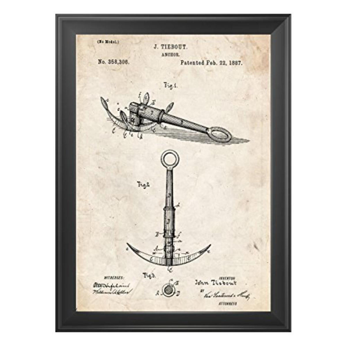 POSTER Set mit 4 Jahrgang Patenten Booten A4 Schwarzer Rahmen - Schwarz, Papier (29.7/3cm) - Nacnic