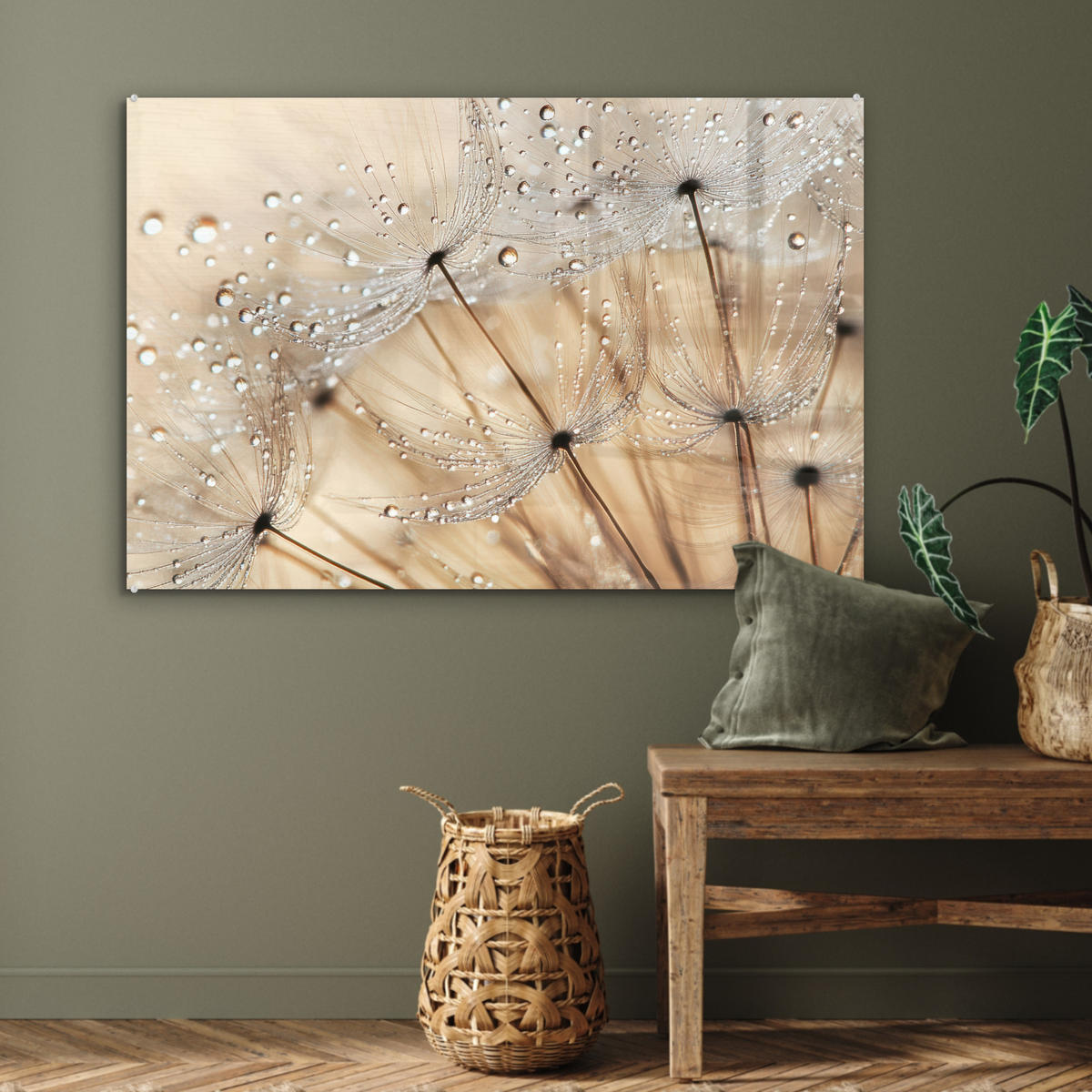 ACRYLGLASBILD Löwenzahn - Abstrakt - Natur - Beige 90x60 cm - Braun, Glas (90/60cm) - MuchoWow