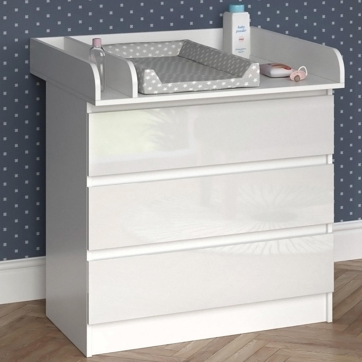 WICKELKOMMODE Emma Weiß 80 x 85.4 cm mit 3 Schubladen - Weiß, Holzwerkstoff (80/87/76cm) - Vicco