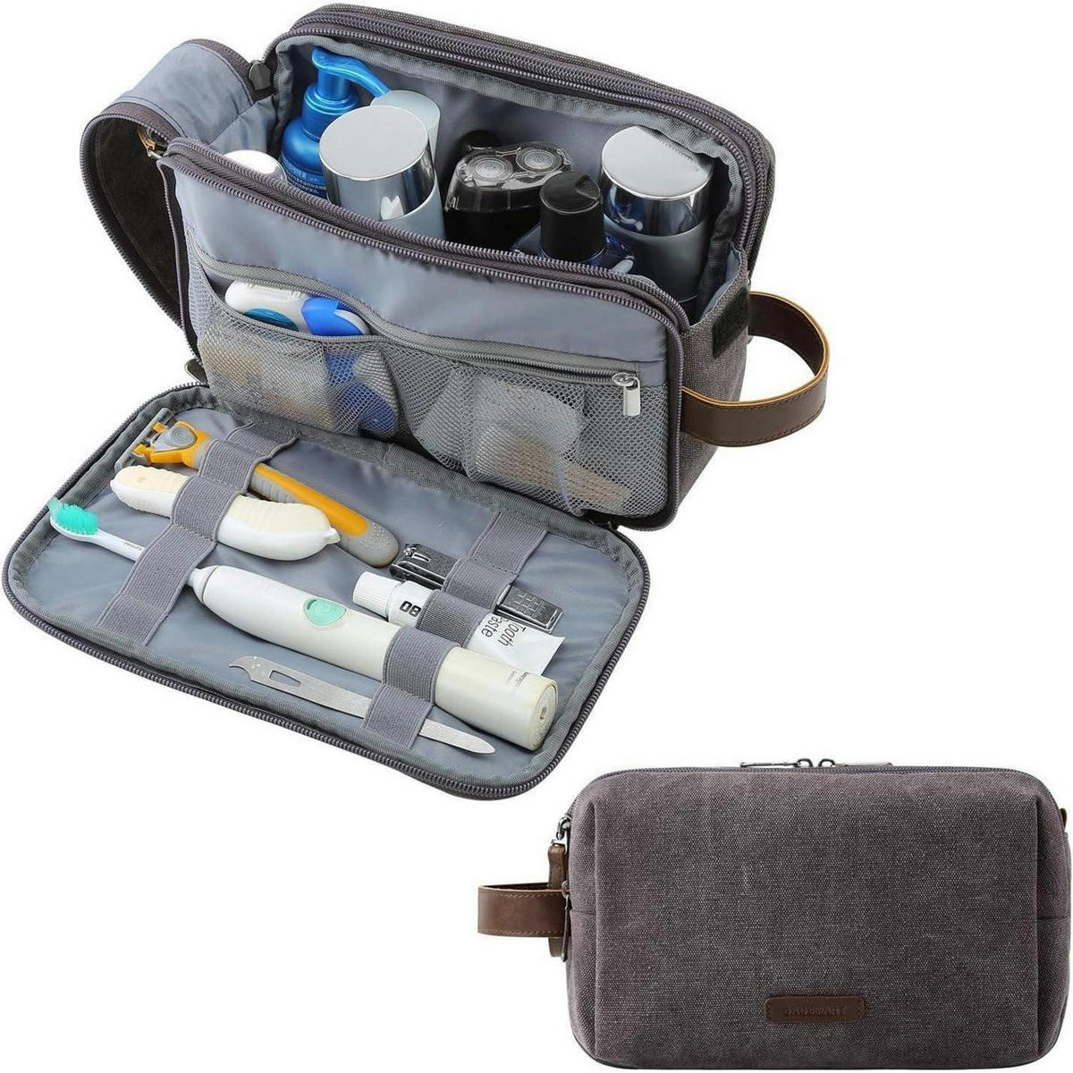 KULTURTASCHE Dunkelgrau 25 x 14 x 15 cm - Anthrazit, Textil (13/16/26cm)
