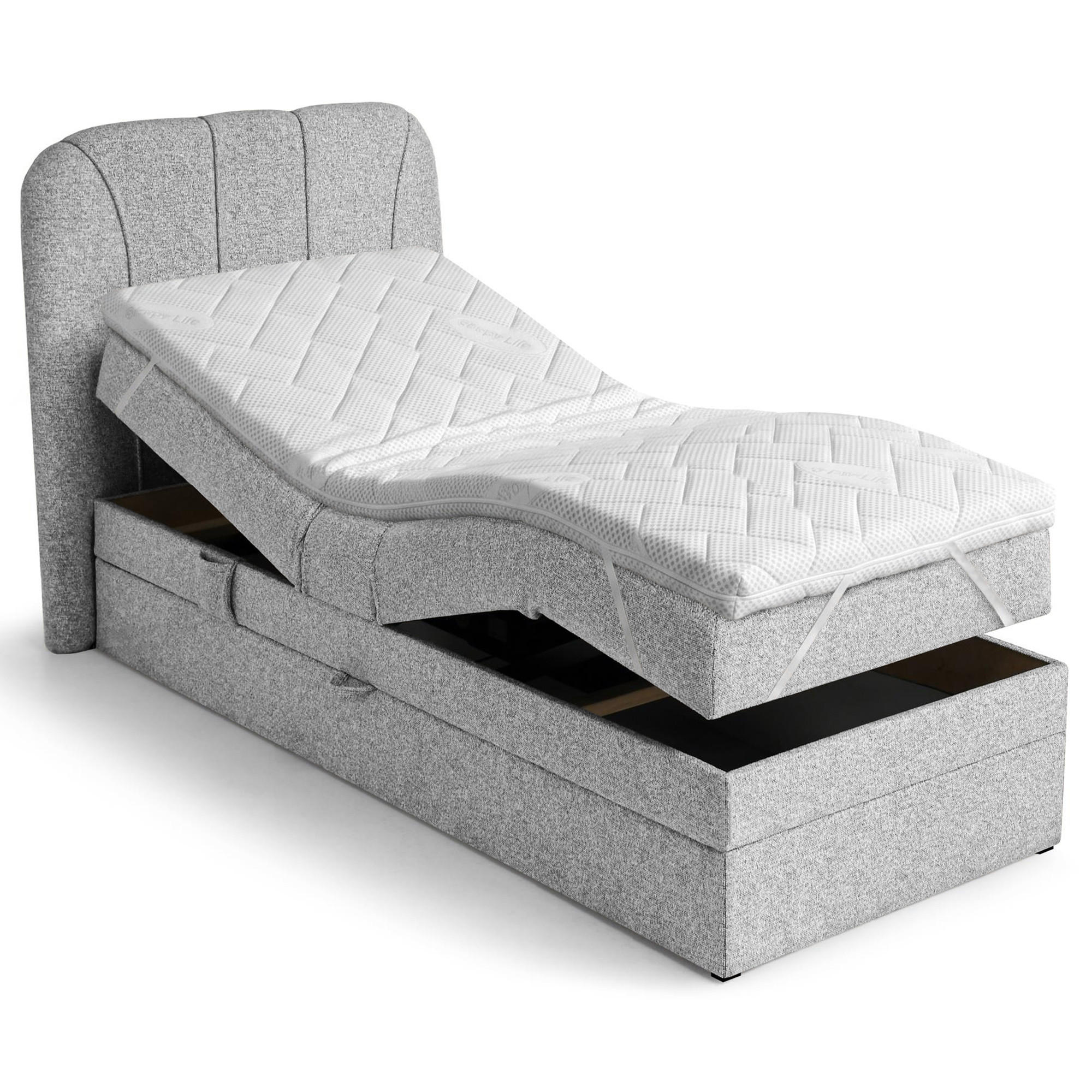 BOXSPRINGOVÁ POSTEL Romeo, jednolůžko s elektrickým polohováním matrace, 90x200 cm, světle šedá - světle šedá, textil (90/200cm) - Beautysofa