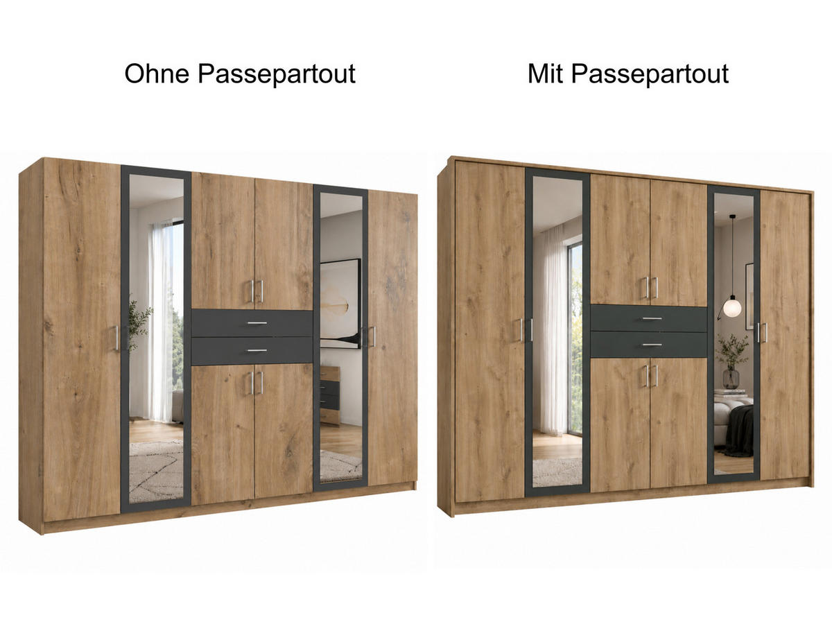 PASSEPARTOUTRAHMEN zum Kleiderschrank 22596, B273/H211/T58 cm, Abschlussrahmen in Eiche Dekor / 22596-01 - Eichefarben, Holzwerkstoff (273/211/12cm) - luma-home