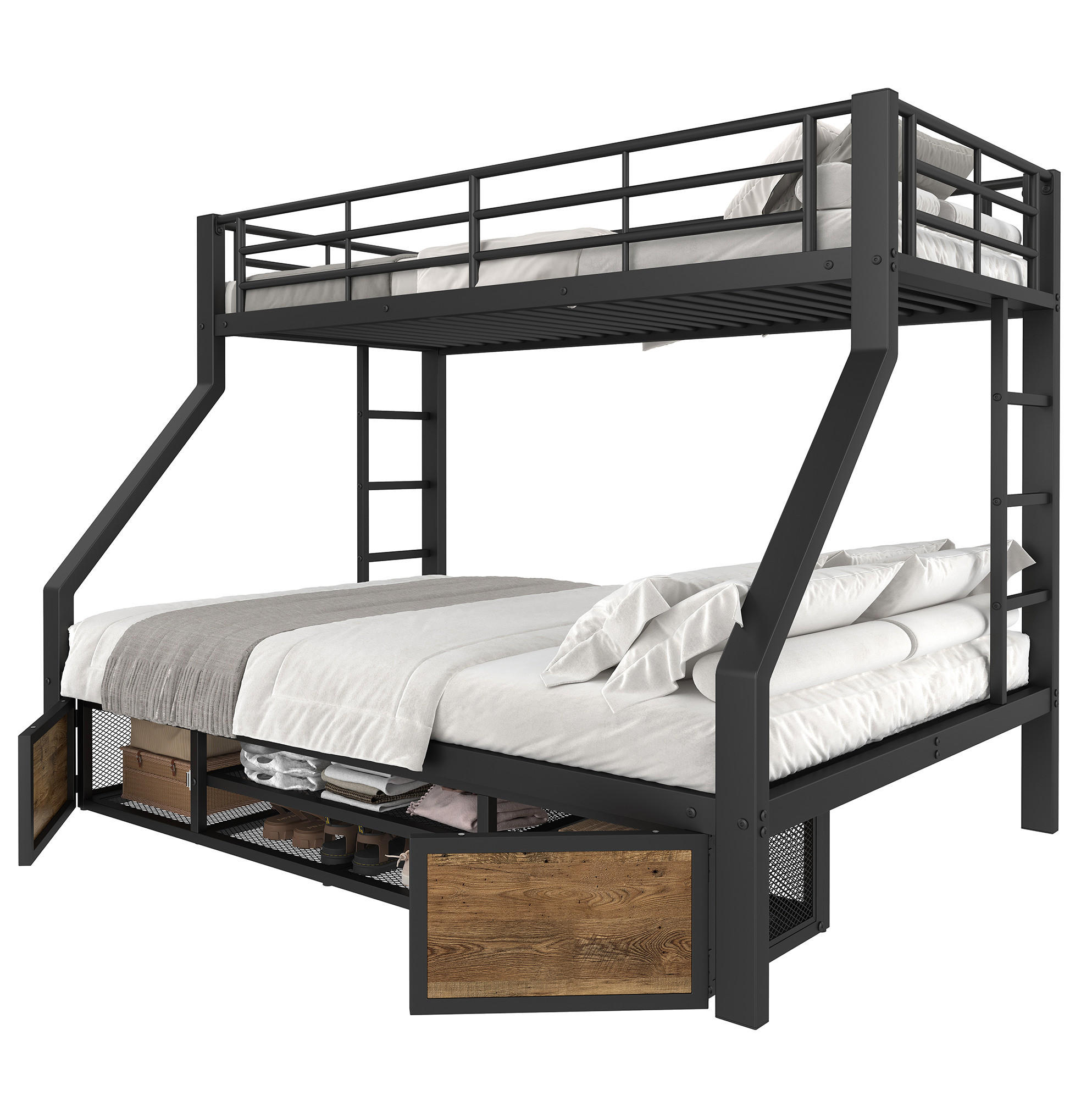 ETAGENBETT 90/200 cm und 140/200 cm Schwarz mit Schuhschrank ohne Matratze - Schwarz, Metall (140/200cm) - MIVRAY