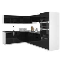 KÜCHENZEILE Italia 8 420 cm , mit Arbeitsplatten, Schwarz - Schwarz, Holz (420/143/60cm) - B BELINI GROUP