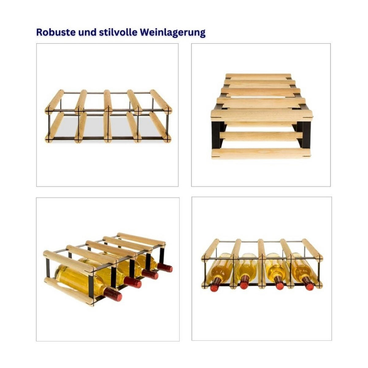 WEINREGAL Vinotega Mod Metal 12,5x42,5x24,5 cm 4x1 Flaschen Massives Kiefernholz Natur - Naturfarben, Holz (42.5/12.5/24.5cm) - PROREGAL