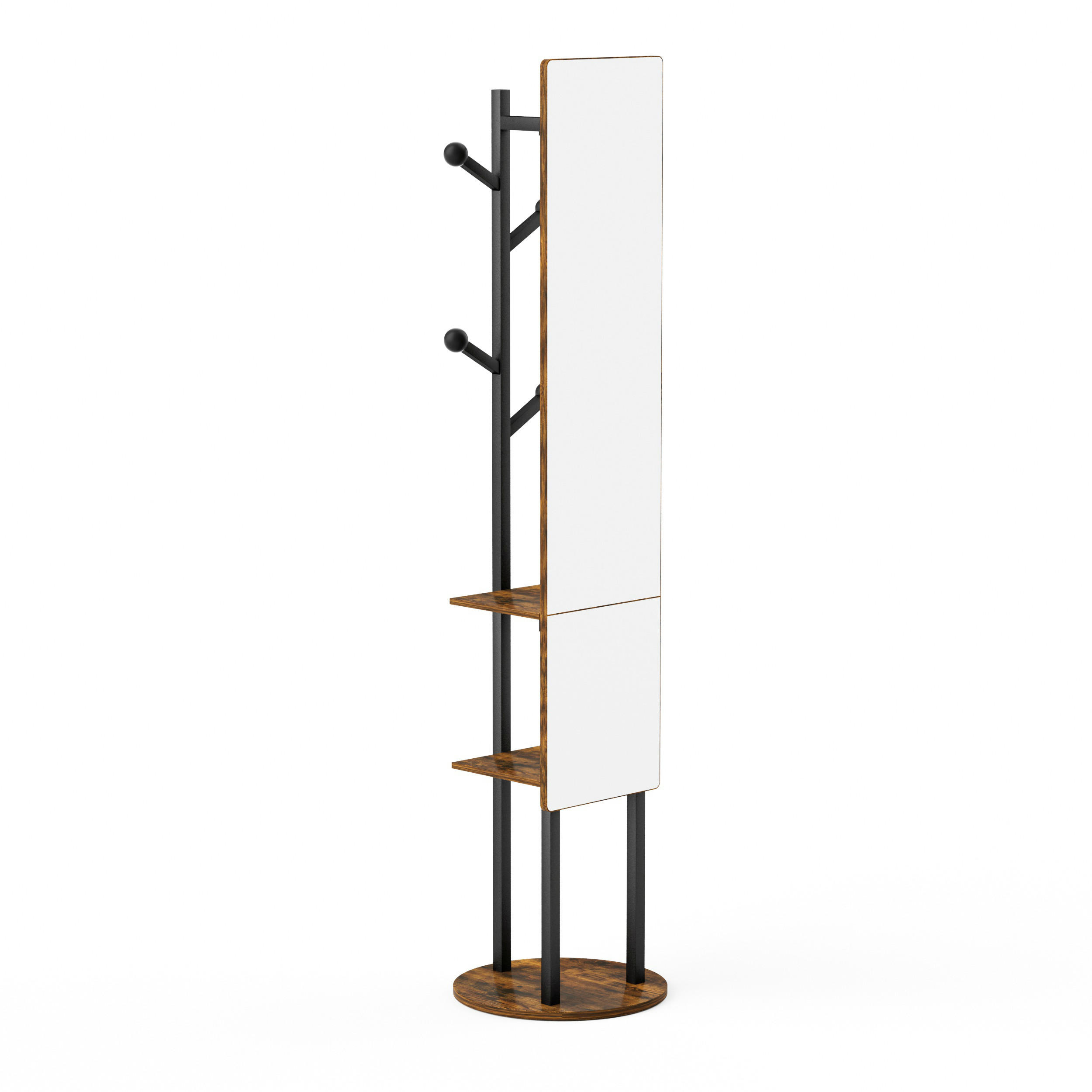 STANDGARDEROBE mit Spiegel 40/40/174 cm in Schwarz/Braun, drehbar - Schwarz, Holzwerkstoff (40/174/40cm) - BEAOK