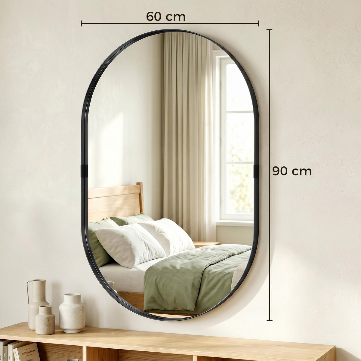 WANDSPIEGEL DE-14383 mit Aluminiumrahmen, 4cm tief Schwarz - Schwarz, Metall (60/90/4cm) - ComfortXL