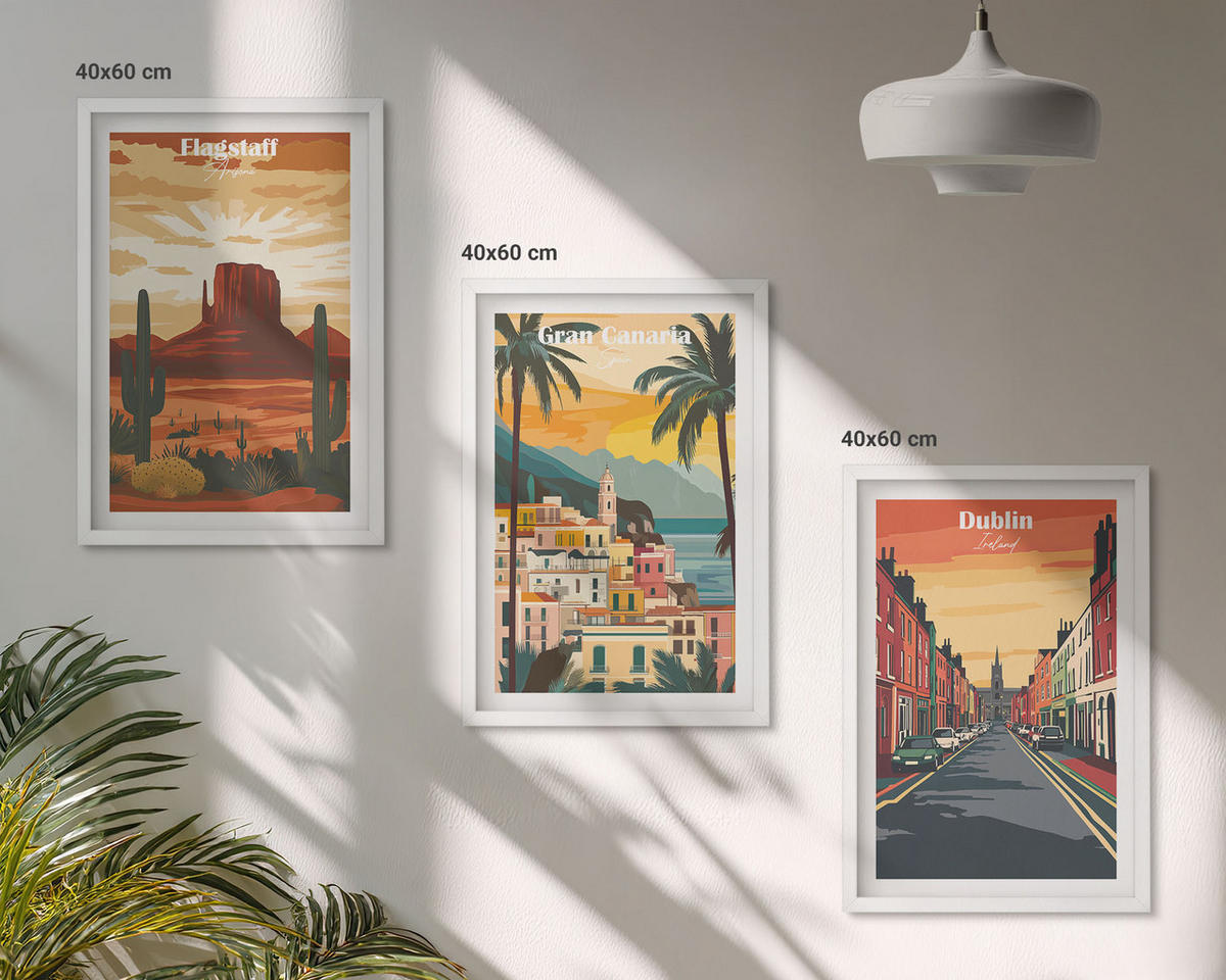 BILDER SET 3er Set - 40x60 cm Weißer Rahmen - Landschaften natürlicher Städte - Weiß, Kunststoff (40/60cm) - TULUP