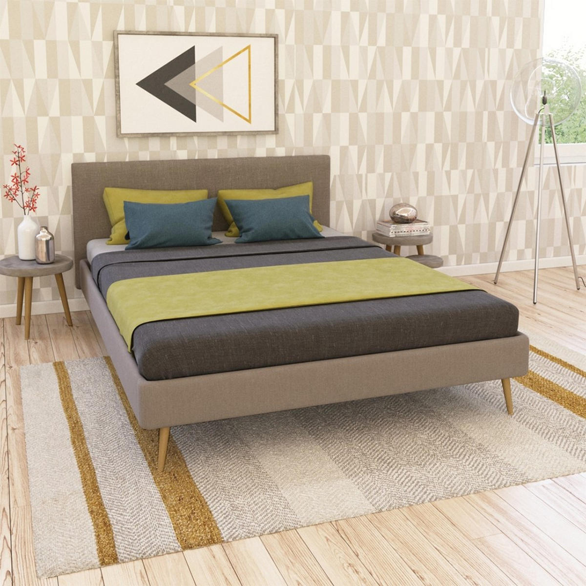 BETT FJORD/ BETT 140X190 MIT LATTENROST - BEIGE - Beige, Holzwerkstoff (140/190cm) - Weber Industries