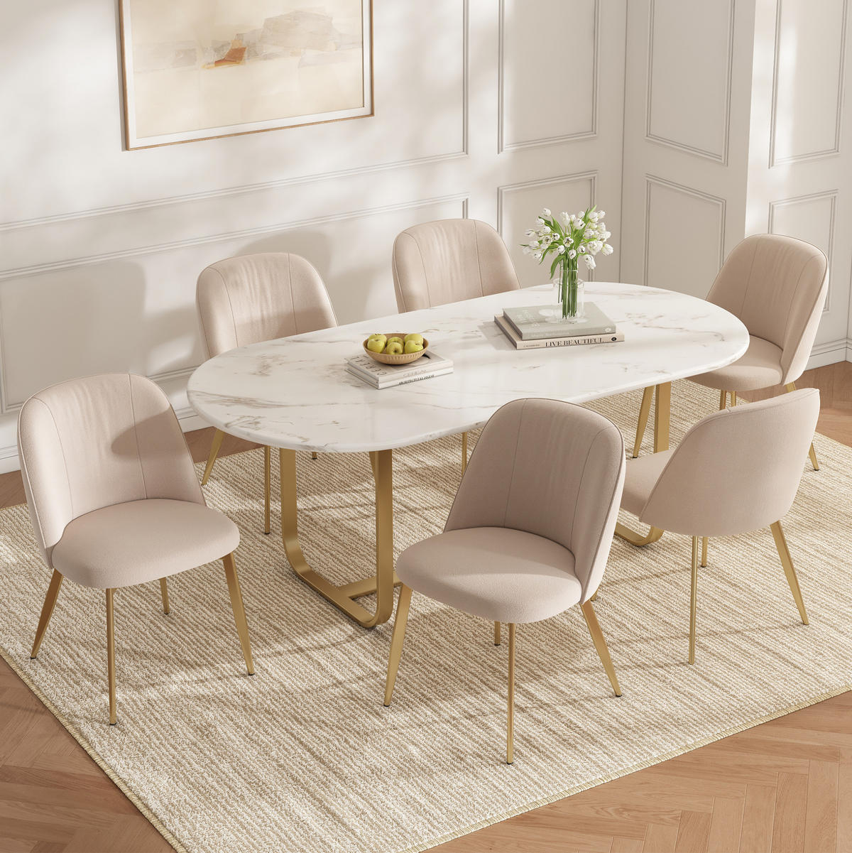 ESSZIMMERSTUHL 4er-Set Samt Beige mit goldfarbenen Metallbeinen - Beige, Metall (50/80/53.1cm) - Meubliv