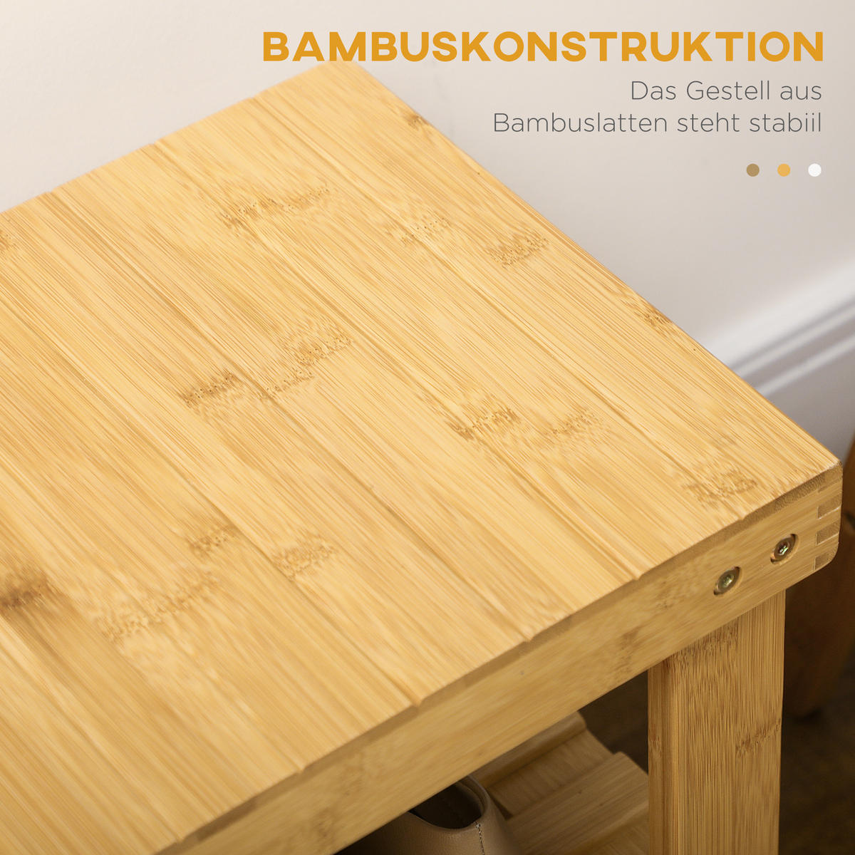 SCHUHBANK, Schuhregal mit 3 Etagen, Sitzbank aus Bambus für 6 Paar Schuhe - Naturfarben, Holz (28/45/70cm) - HOMCOM