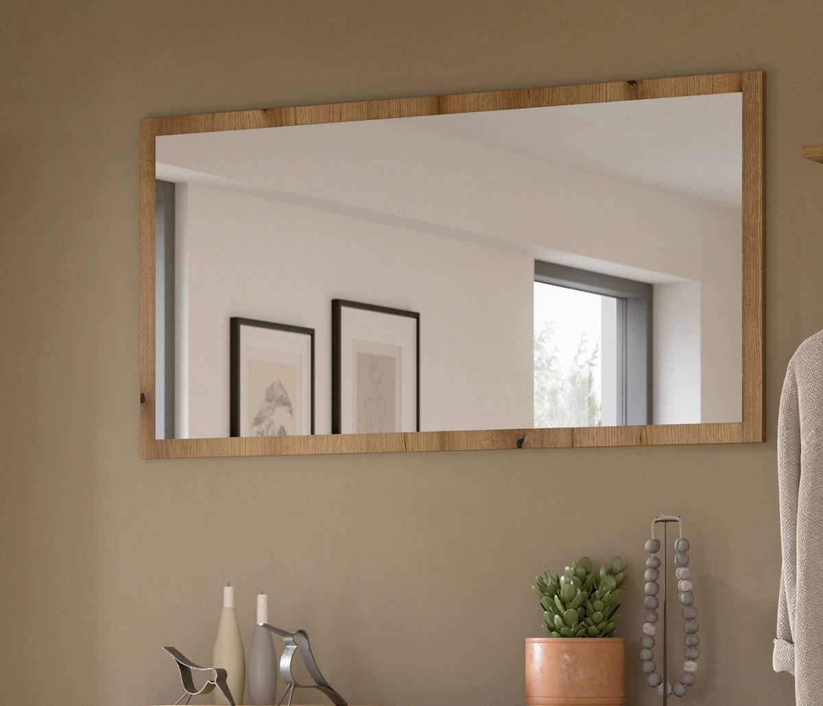 WANDSPIEGEL 106 x 55 cm, Garderobenspiegel mit Rahmen - Eiche Artisan, Glas/Holzwerkstoff (106/55/2cm) - Inn.Furn