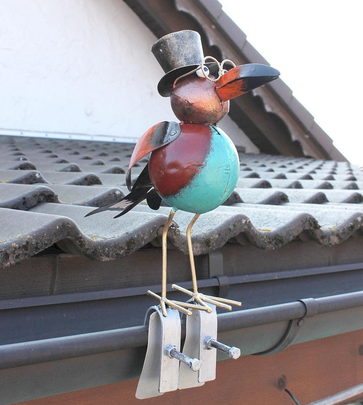 RABE für die Dachrinne 30cm Bunt Vogel aus Metall Dachschmuck Gartendeko - Multicolor, Metall (11.5/30/24cm) - DanDiBo