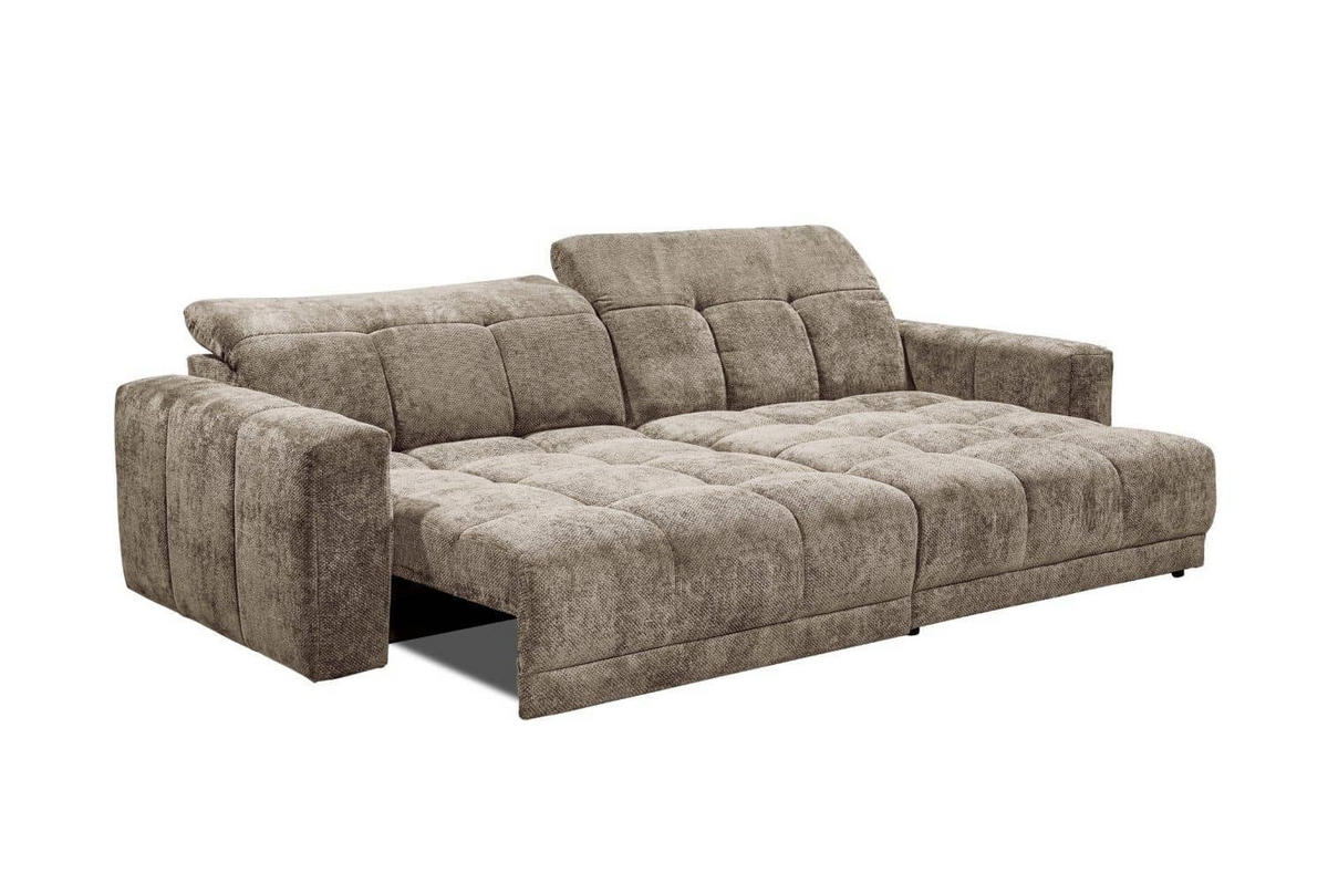 ECKSCHLAFSOFA mit elektronische Sitztiefenverstellung - Taupe/Schwarz, Holz/Kunststoff (170/297cm) - ed exciting design
