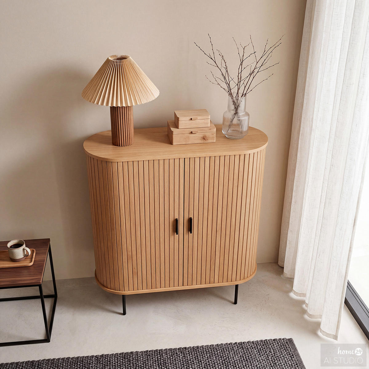 HIGHBOARD - Echtholzfurnier - Eichefarben/Schwarz, Holzwerkstoff/Metall (100/118/40cm) - home24