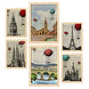POSTER Set Mit 6 Von Vintage Cities Sammlung A3 & A4 Rahmen Aus Hellem Holz - Beige, Papier (29/3cm) - Nacnic