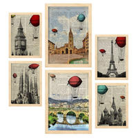 POSTER Set Mit 6 Von Vintage Cities Sammlung A3 & A4 Rahmen Aus Hellem Holz - Beige, Papier (29/3cm) - Nacnic