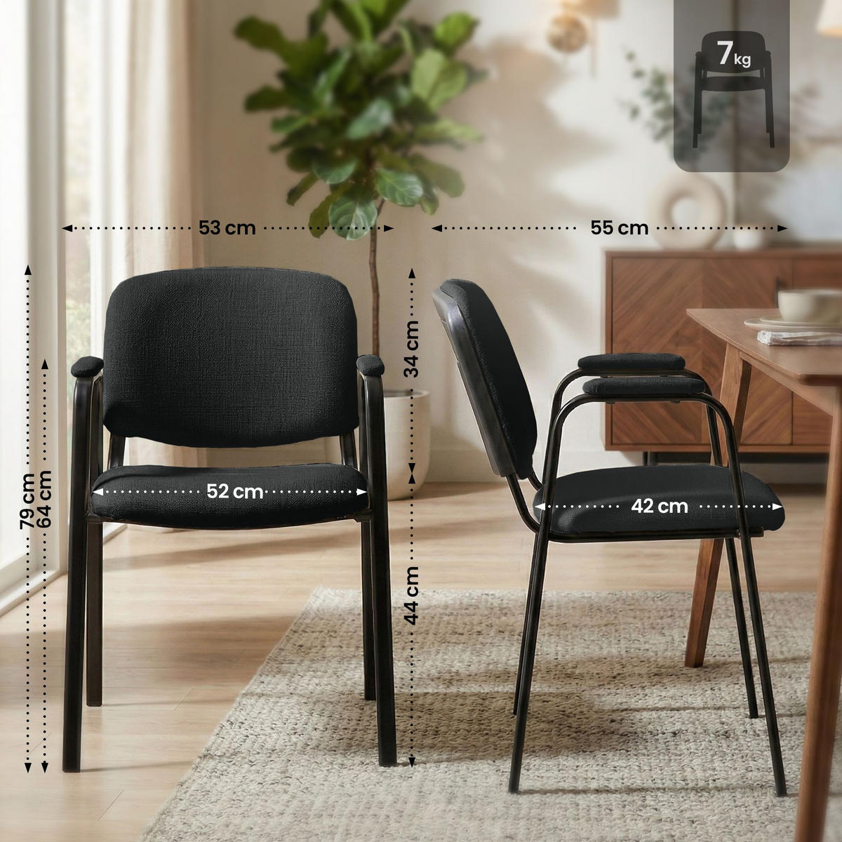 BESUCHERSTUHL Stoff Schwarz - Schwarz, Textil/Metall (53/79/55cm) - CLP