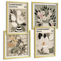 BILDER SET 4er Set - 50x50 cm & 40x60 cm Goldrahmen - Retro-Blumen aus Städten rund um die Welt - Goldfarben, Kunststoff (50/50cm) - TULUP