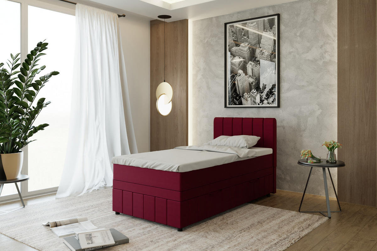 BOXBETT AVALON 100 x 200 cm mit Bettkasten und Topper - Rot - Rot, Holz - Panda Möbel