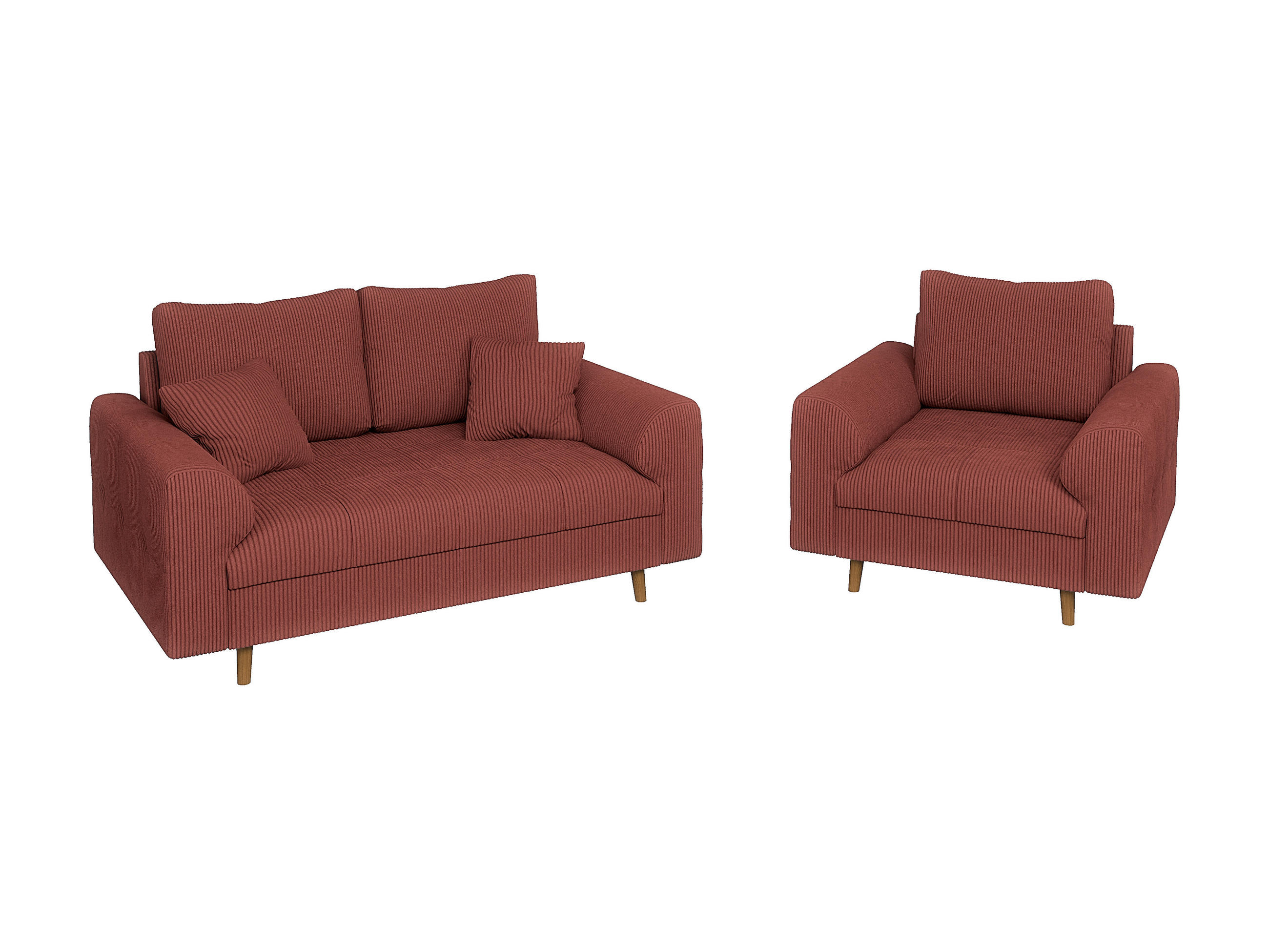 SITZGARNITUR 2+1 Alma Terrakotta Cord - Terra cotta/Braun, Holz/Textil (150/81/93cm) - S-Style Möbel