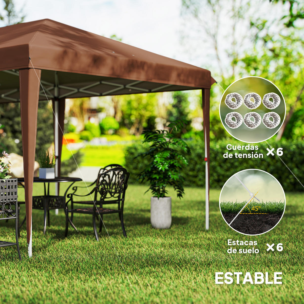 PAVILLON, faltbar mit 3-fach verstellbarer Höhe, 6x3 m, Kaffee - Braun, Metall (295/270/585cm) - Vallsero