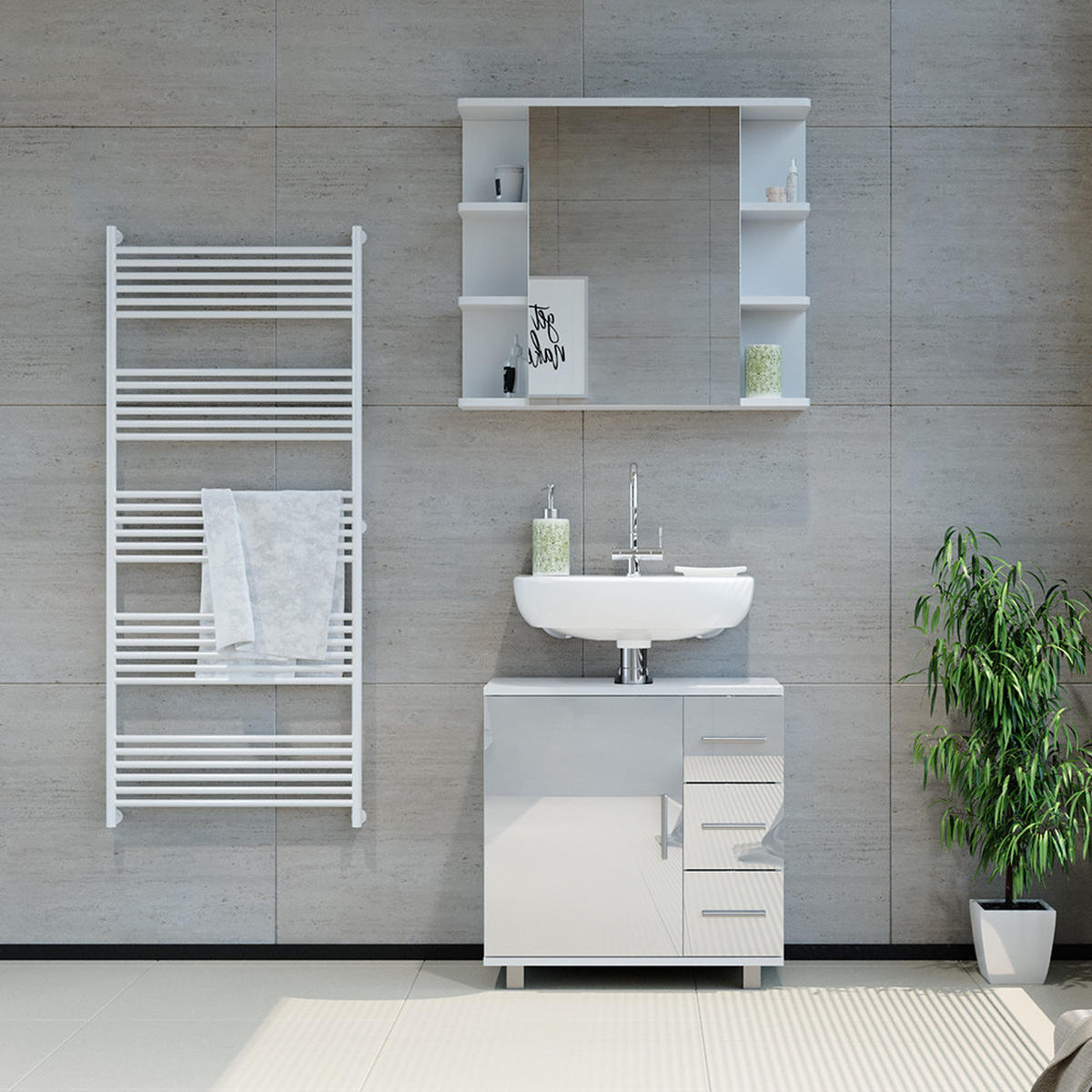 Weiß Hochglanz/Weiß, Holzwerkstoff (60/60.8/33cm) - Vicco